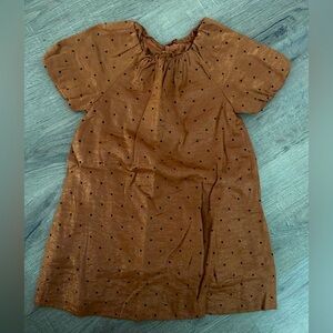 Zara Brown A-line Dress with Puff Sleeves and Scoop Neck | size 3-4 | EUC